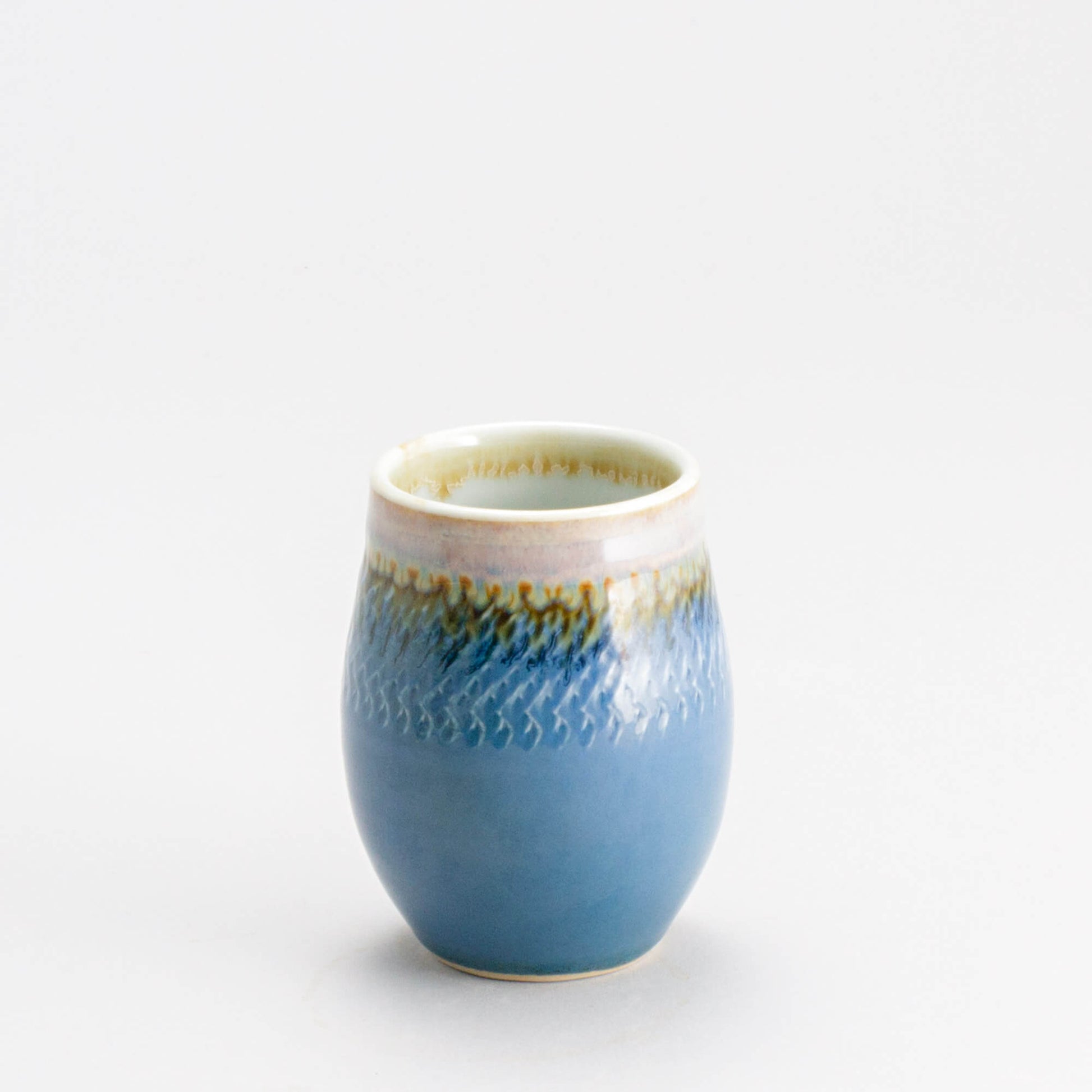 Handmade Pottery Stemless Wine Tumbler made by Olyssia Designs LLC  in US Blue Oribe
