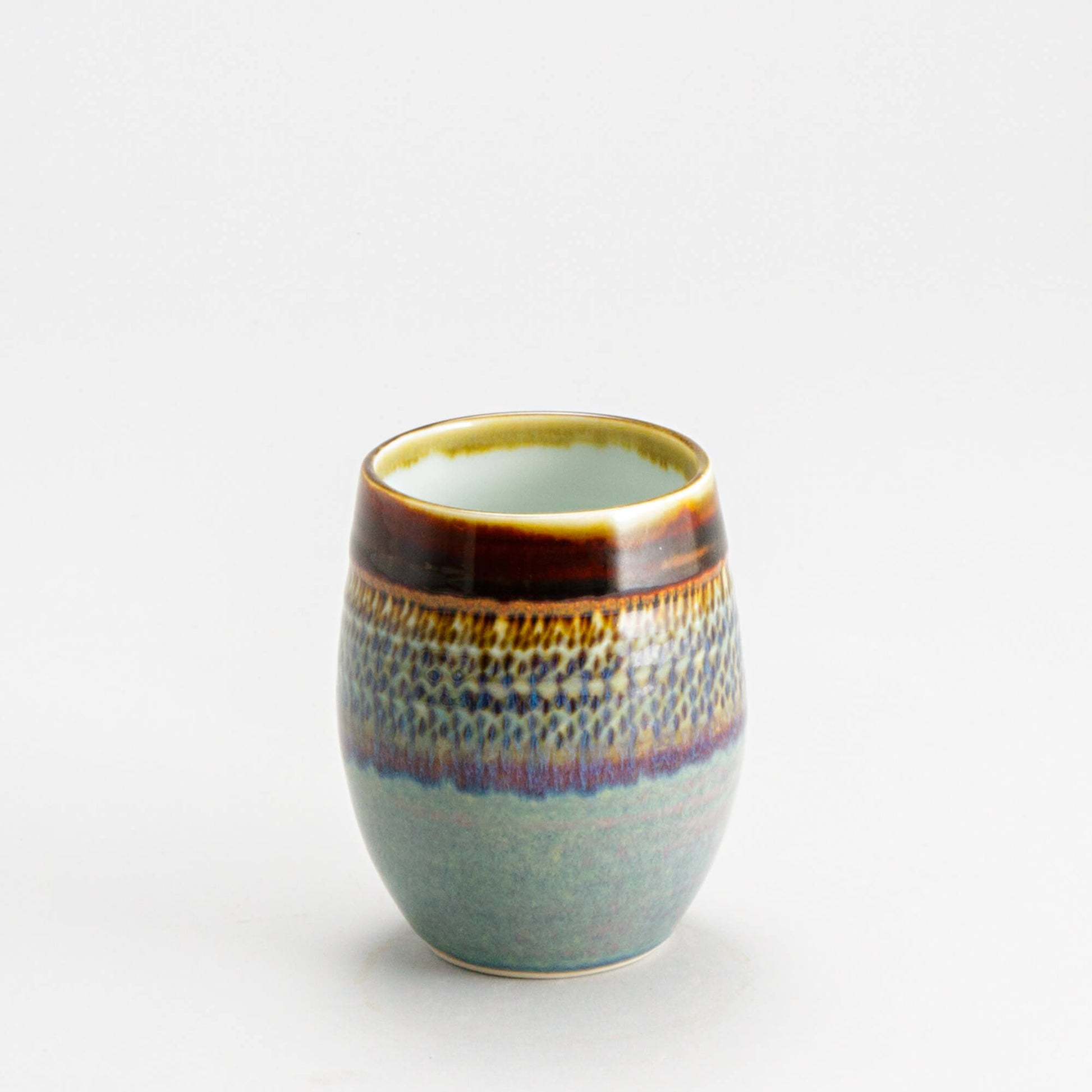 Handmade Pottery Stemless Wine Tumbler made by Olyssia Designs LLC  in US Purple Hamada