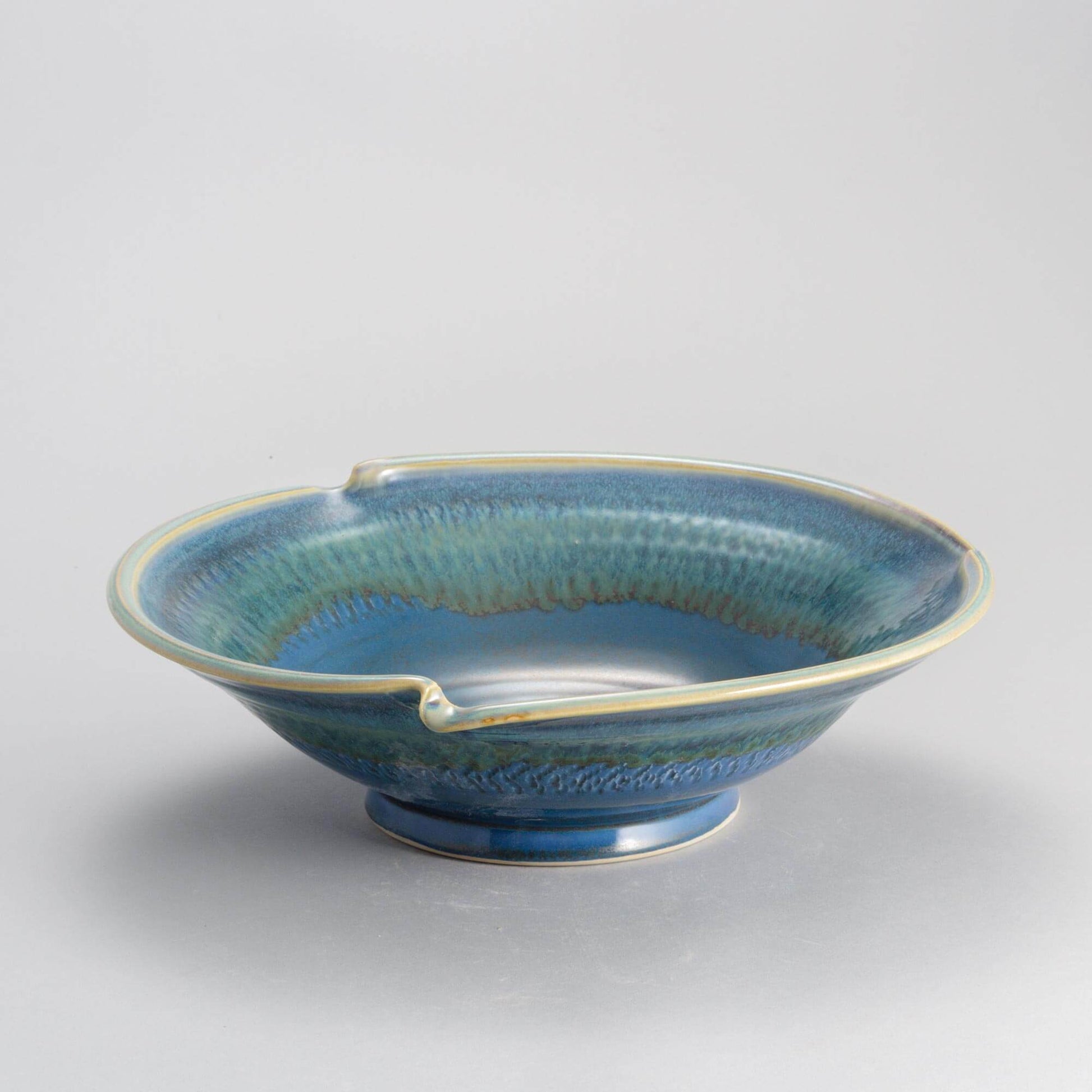 Handmade Pottery Signature Wave Bowl in Blue Oribe pattern made by Olyssia Designs LLC  in US