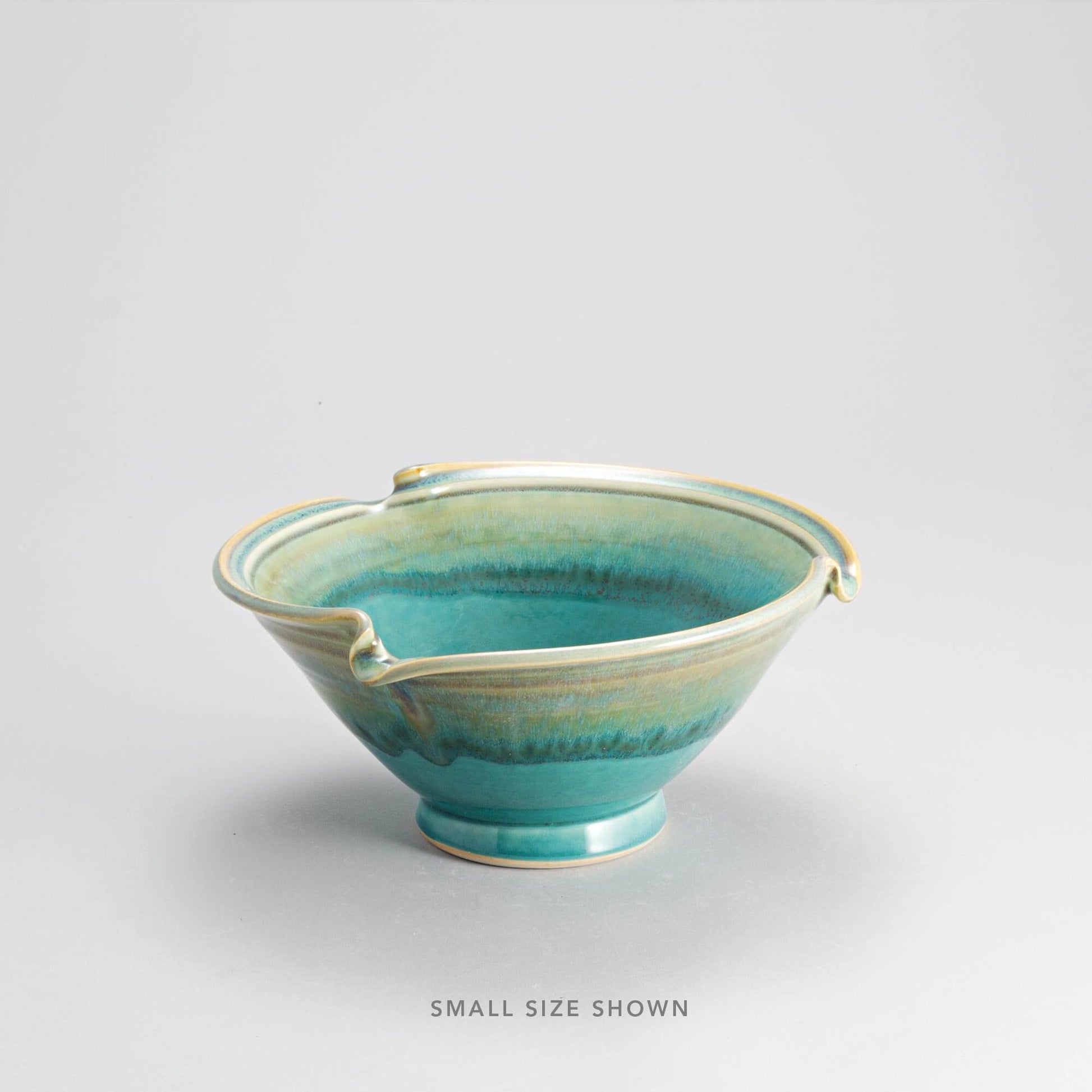 Handmade Pottery Signature Wave Bowl in Green Oribe pattern made by Olyssia Designs LLC  in US