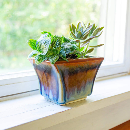 Handmade Pottery Windowsill Planter in Purple Hamada pattern made by Olyssia Designs LLC  in US
