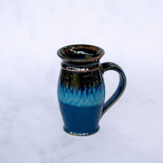 Handmade Pottery Beer Stein in Blue Hamada pattern made by Olyssia Designs LLC  in US