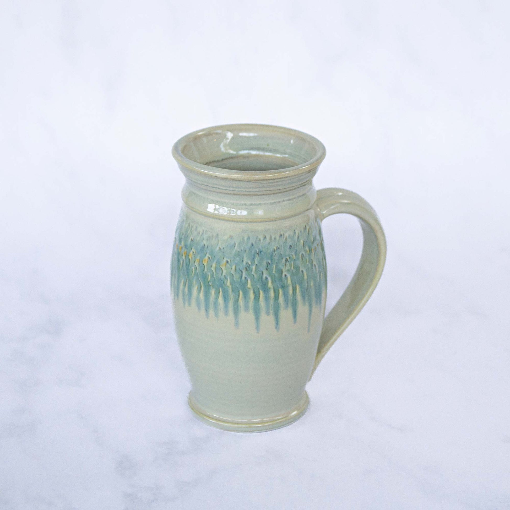 Handmade Pottery Beer Stein in Ivory & Blue pattern made by Olyssia Designs LLC in US