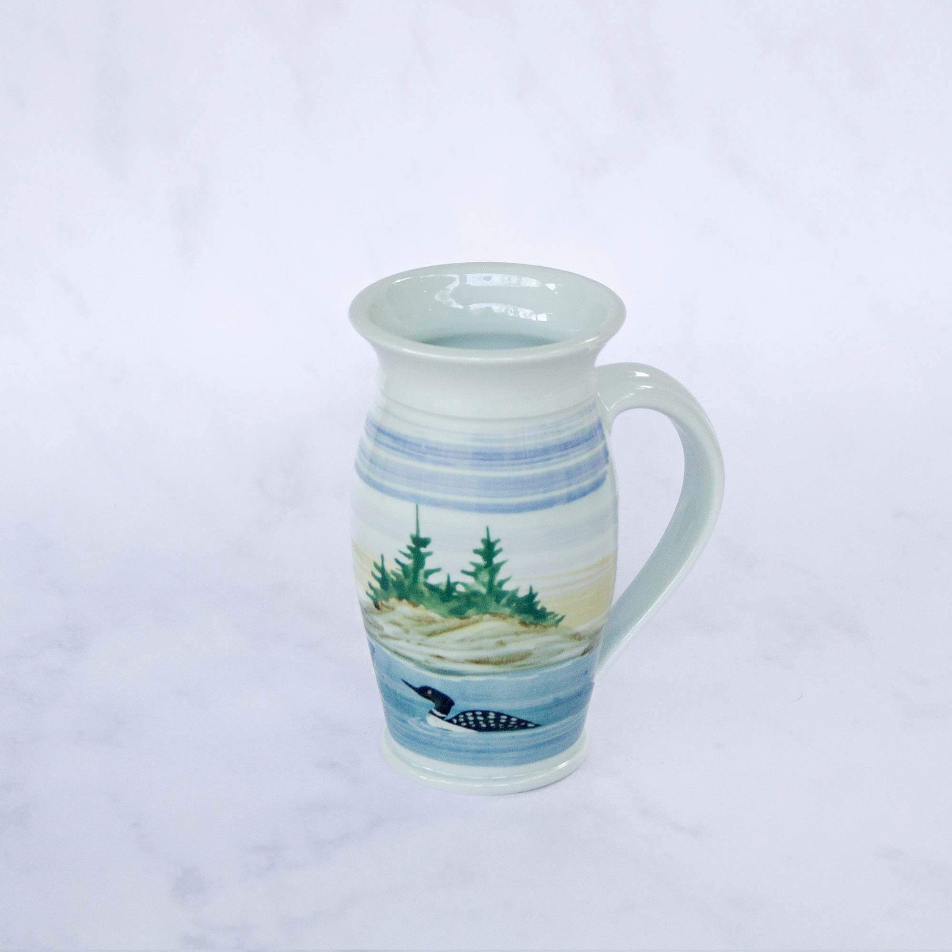 Handmade Pottery Beer Stein in Loon pattern made by Olyssia Designs LLC in US