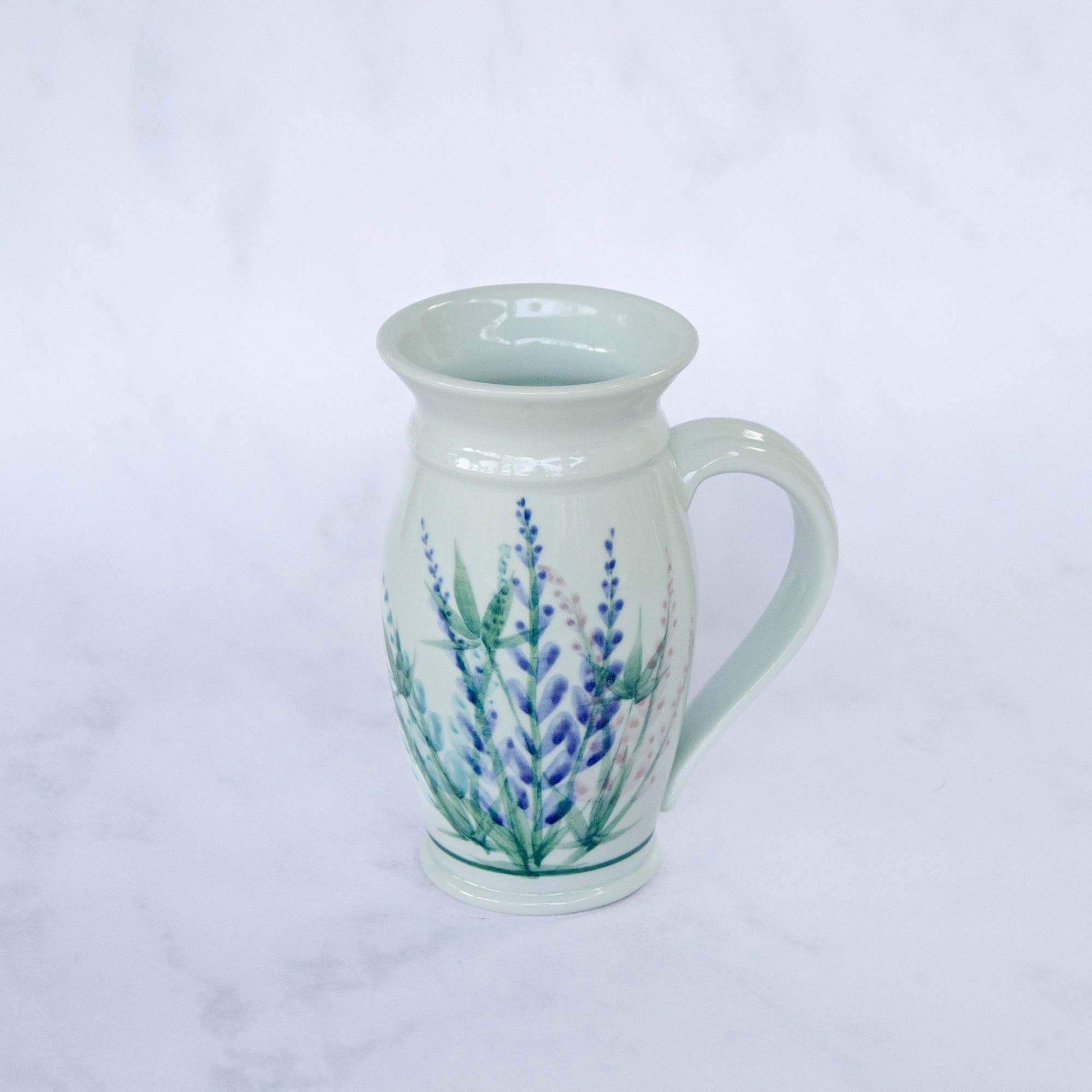 Handmade Pottery Beer Stein in Lupine pattern made by Olyssia Designs LLC in US