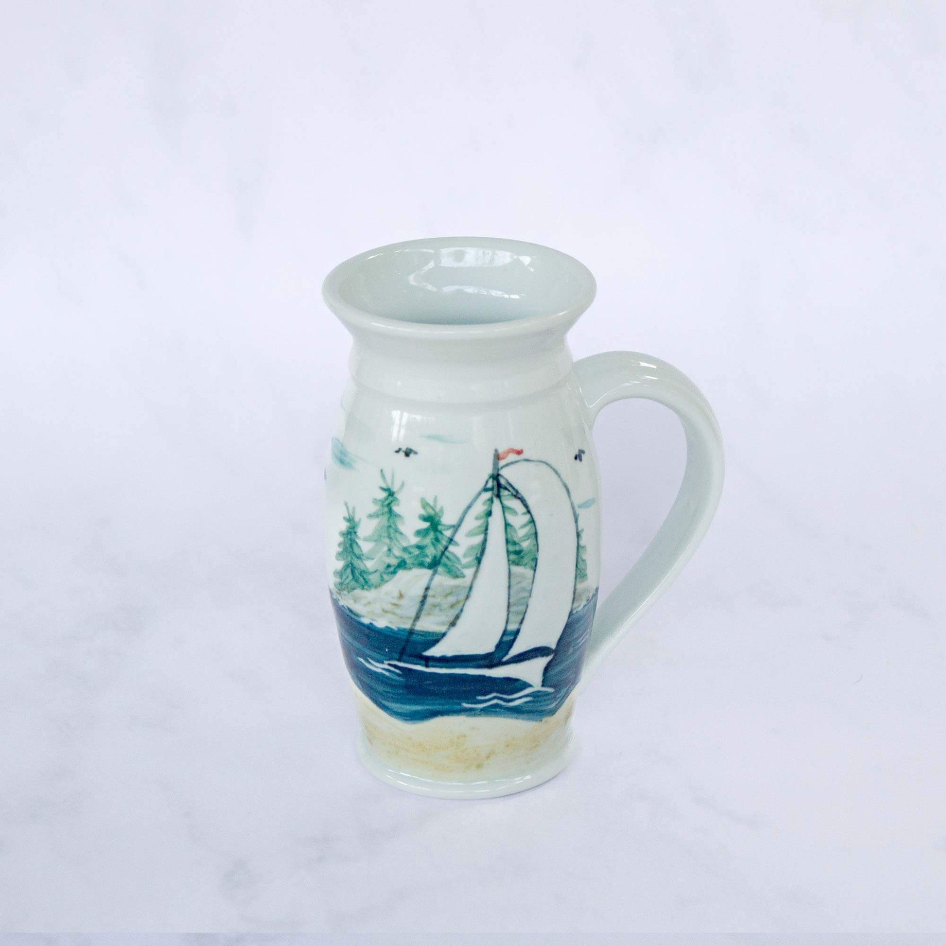 Handmade Pottery Beer Stein in Sailboat pattern made by Olyssia Designs LLC in US