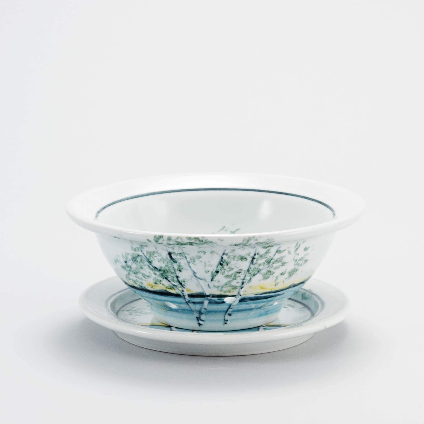Handmade Pottery Berry Bowl with Plate in Birch Point pattern made by Olyssia Designs LLC in US