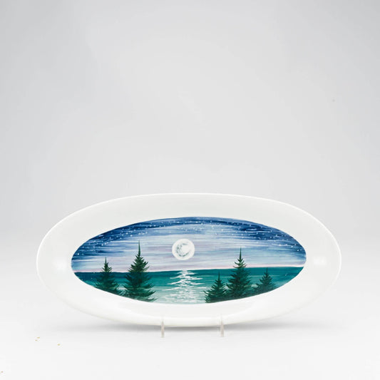 Handmade Pottery Boat Platter in Moon pattern made by Olyssia Designs LLC  in US