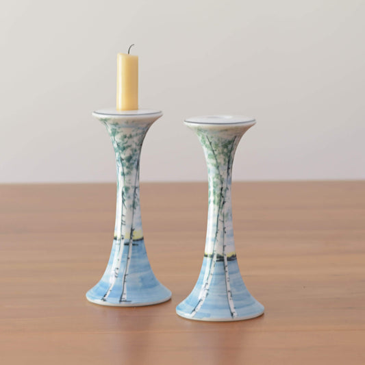Handmade Pottery Candlestick Holders in Birch pattern made by Olyssia Designs LLC  in US
