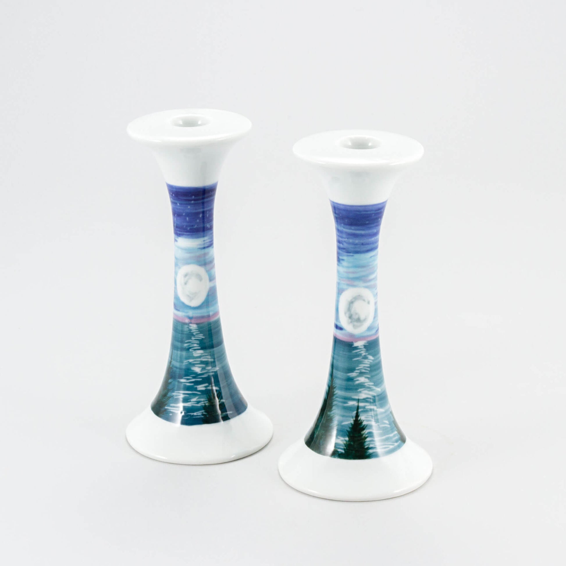 Handmade Pottery Candlestick Holders in Moon pattern made by Olyssia Designs LLC in US