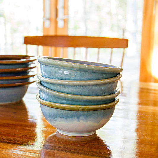 Handmade Pottery Cereal Bowl in Ivory & Blue pattern made by Olyssia Designs LLC  in US