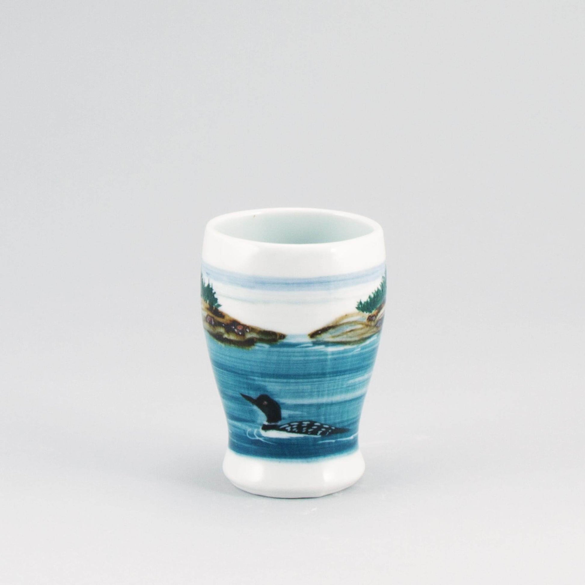 Handmade Pottery Curvy Tumbler in Loon pattern made by Olyssia Designs LLC in US