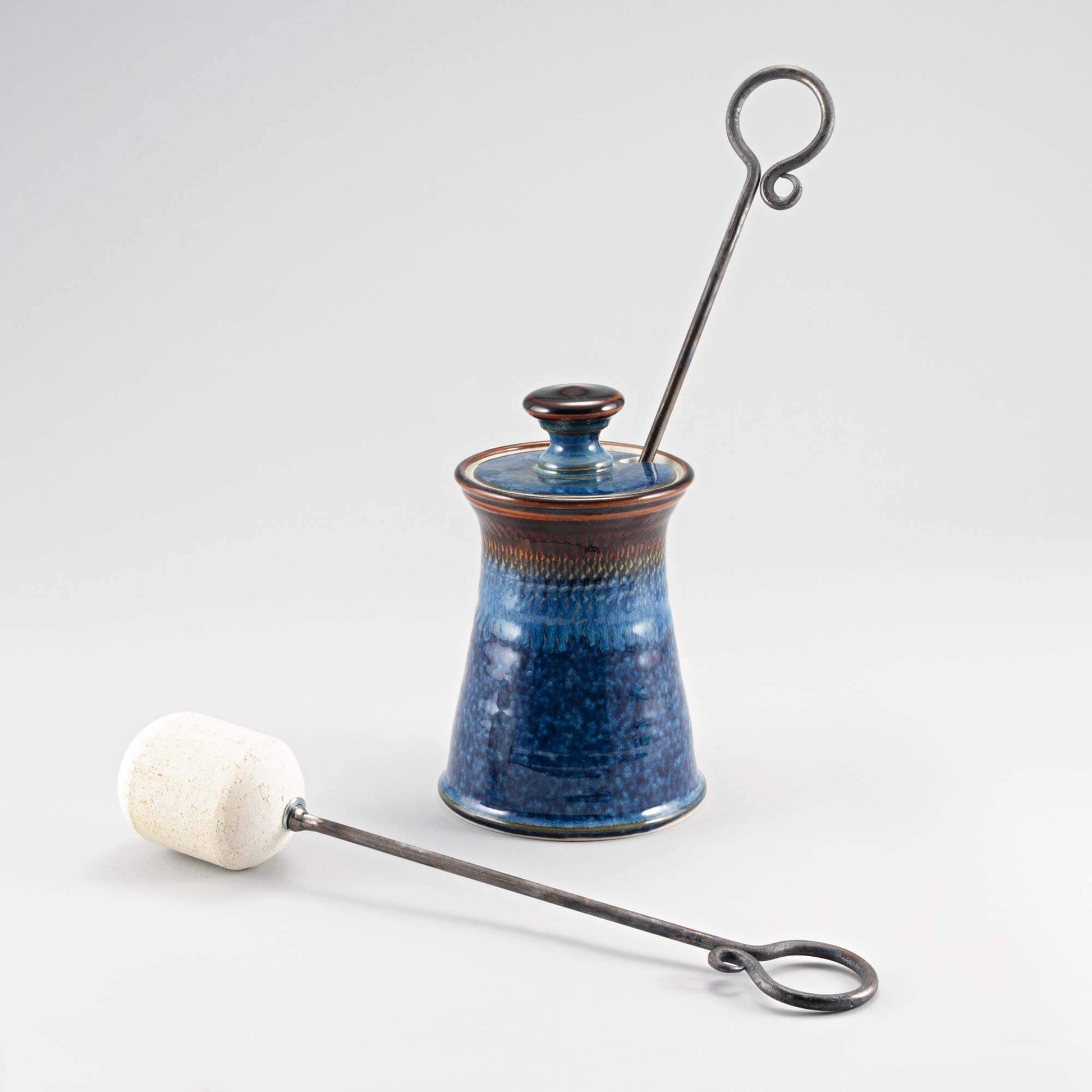 Handmade Pottery Firelighter in Blue Hamada pattern made by Olyssia Designs LLC  in US