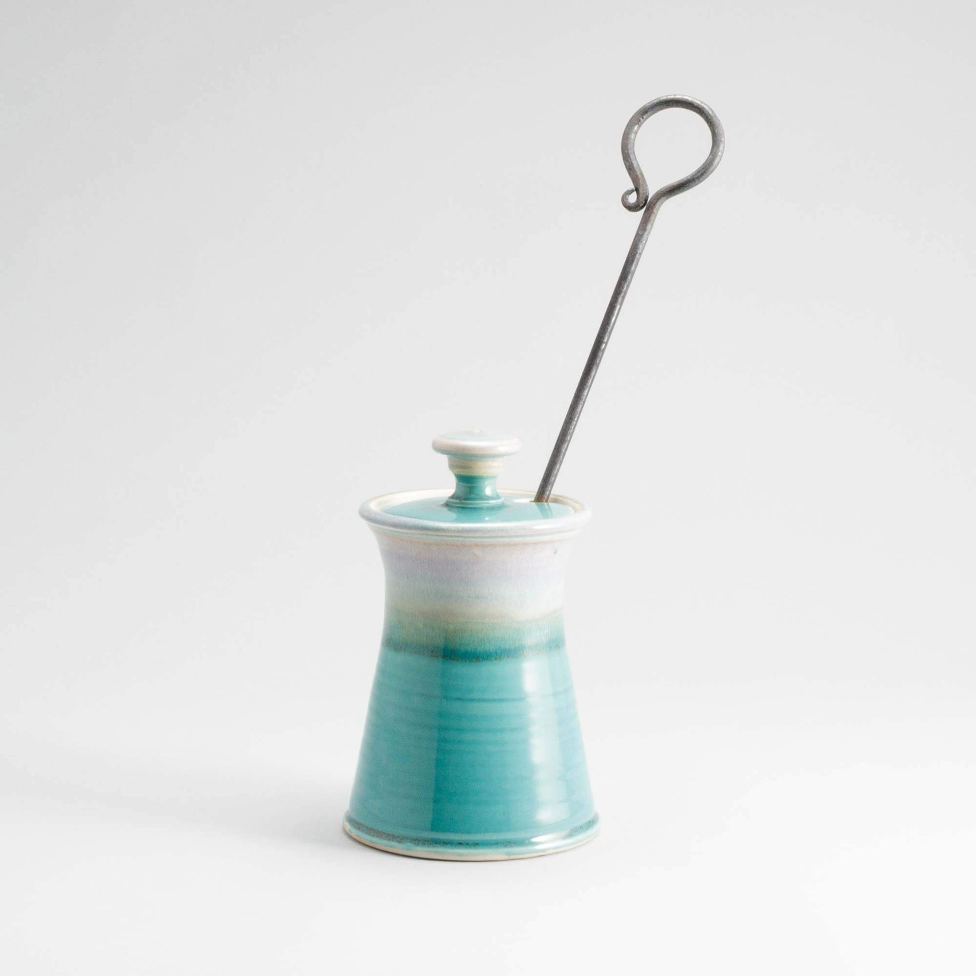 Handmade Pottery Firelighter in Green Oribe pattern made by Olyssia Designs LLC  in US