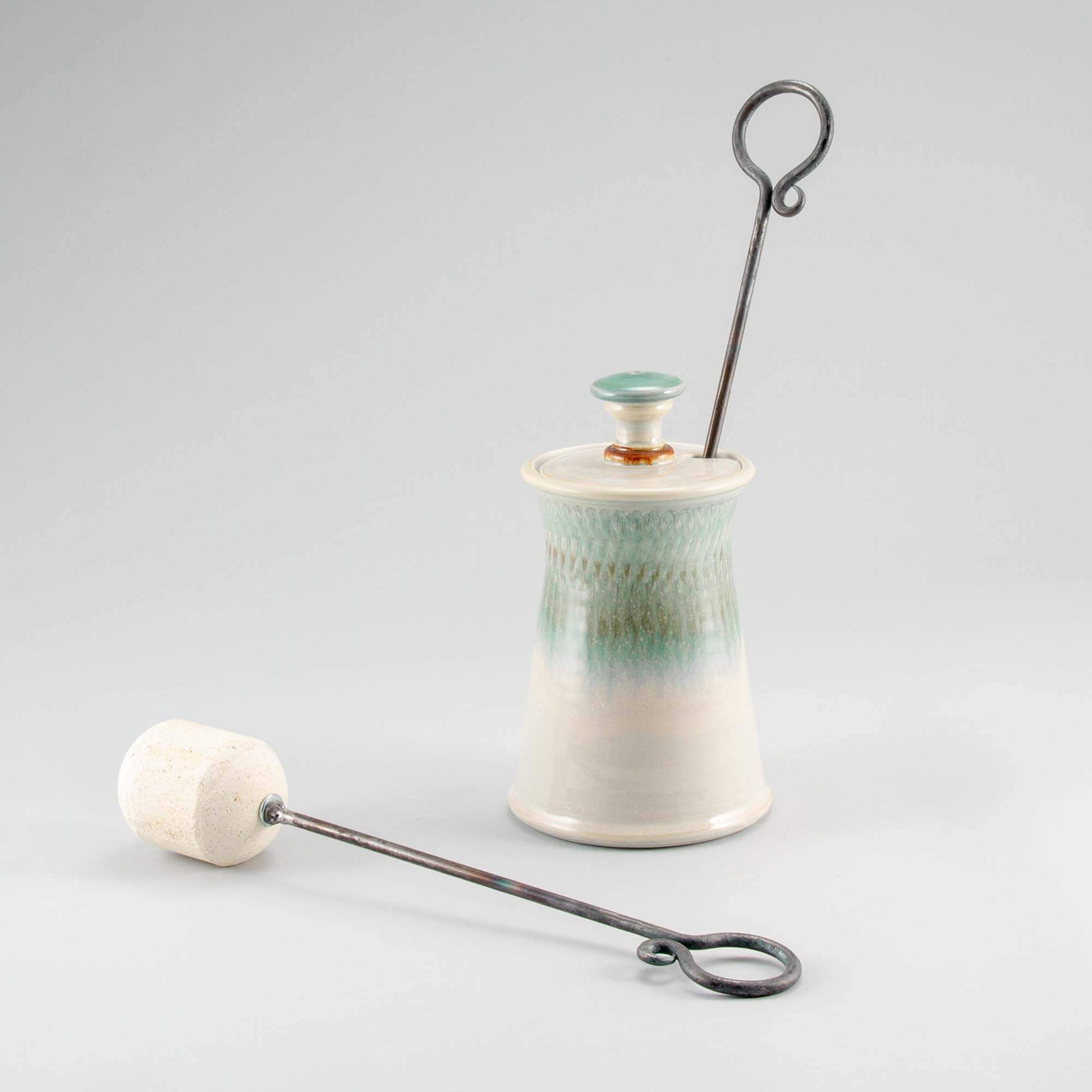 Handmade Pottery Firelighter in Ivory & Green pattern made by Olyssia Designs LLC  in US