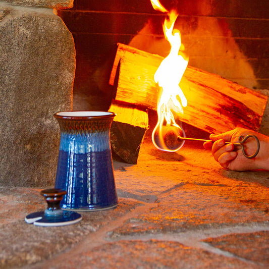 Handmade Pottery Firelighter in Blue Hamada pattern made by Olyssia Designs LLC  in US