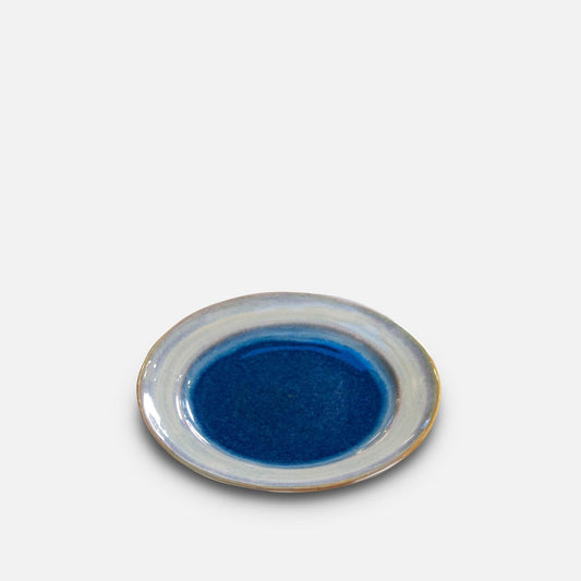 Handmade Pottery Footed Dessert Plate in Cobalt pattern made by Olyssia Designs LLC  in US