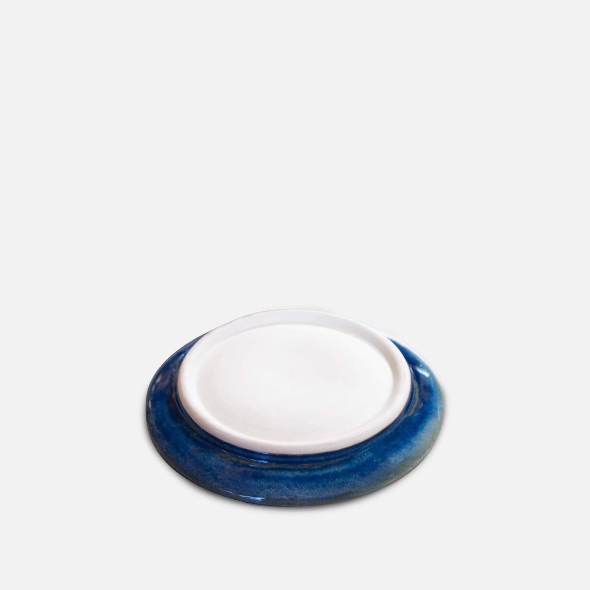 Handmade Pottery Footed Dessert Plate in Cobalt pattern made by Olyssia Designs LLC  in US