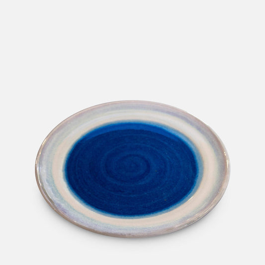 Handmade Pottery Footed Dinner Plate in Cobalt pattern made by Olyssia Designs LLC  in US