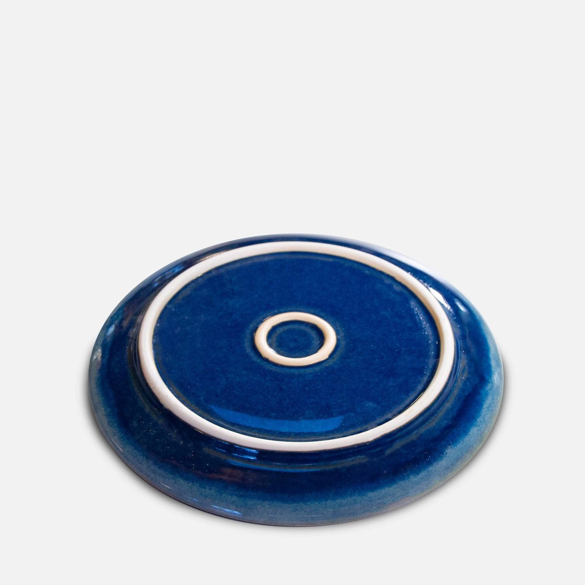Handmade Pottery Footed Dinner Plate in Cobalt pattern made by Olyssia Designs LLC  in US