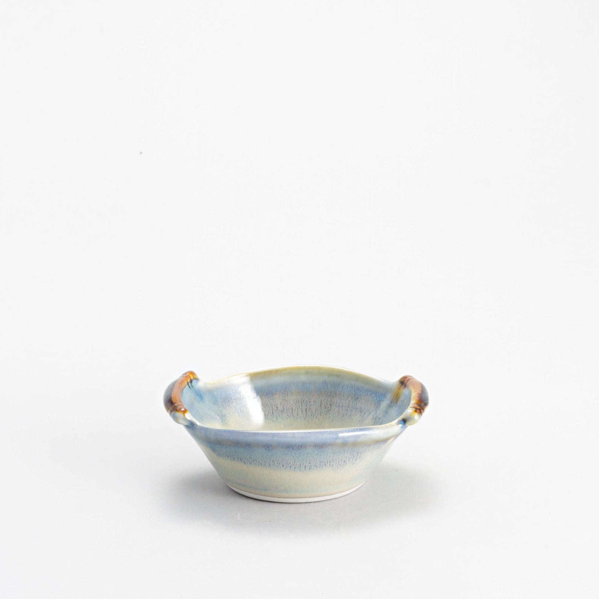 Handmade Pottery Handled Ramekin in Ivory & Blue pattern made by Olyssia Designs LLC  in US
