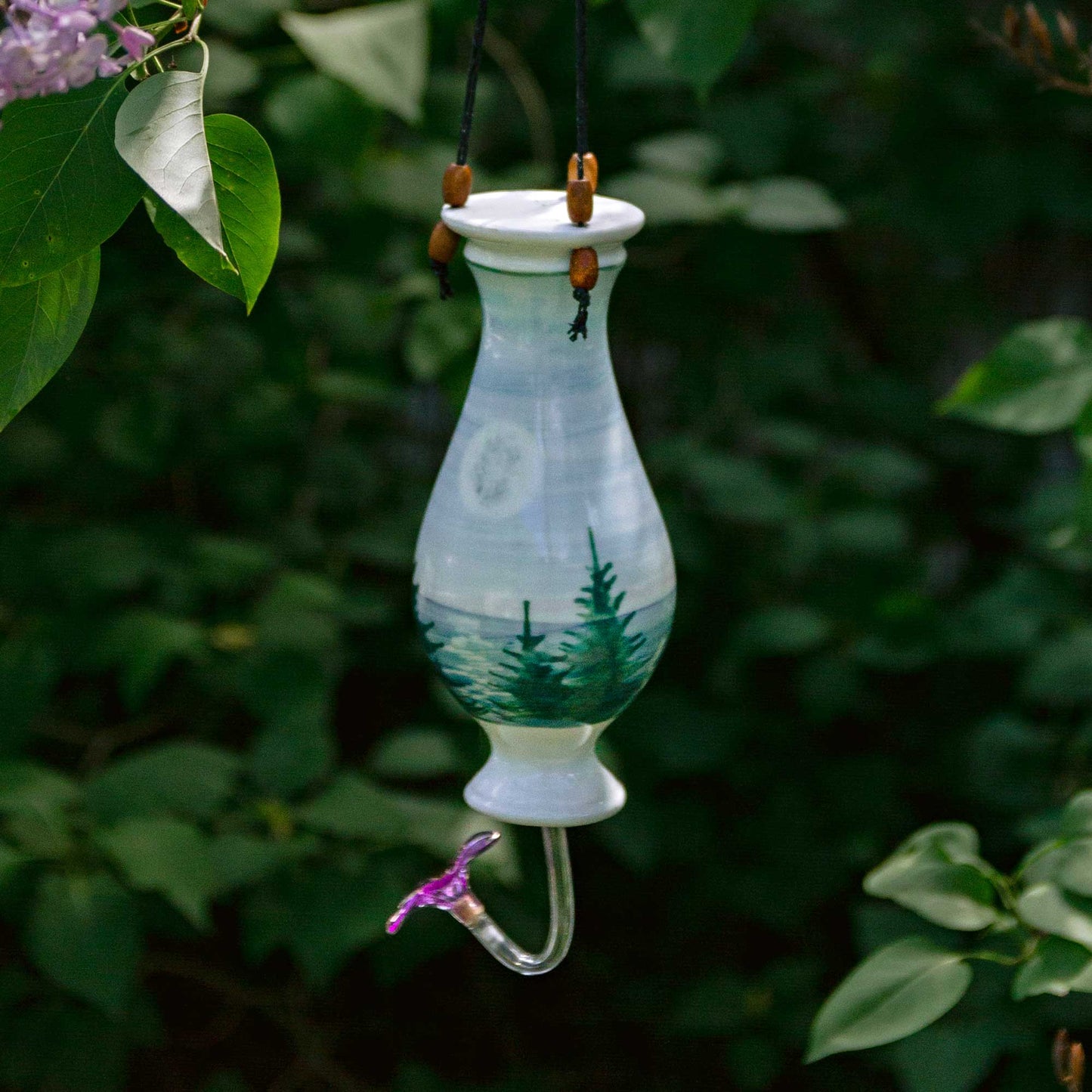 Handmade Pottery Bottle Hummingbird Feeder in Moon pattern made by Olyssia Designs LLC in US