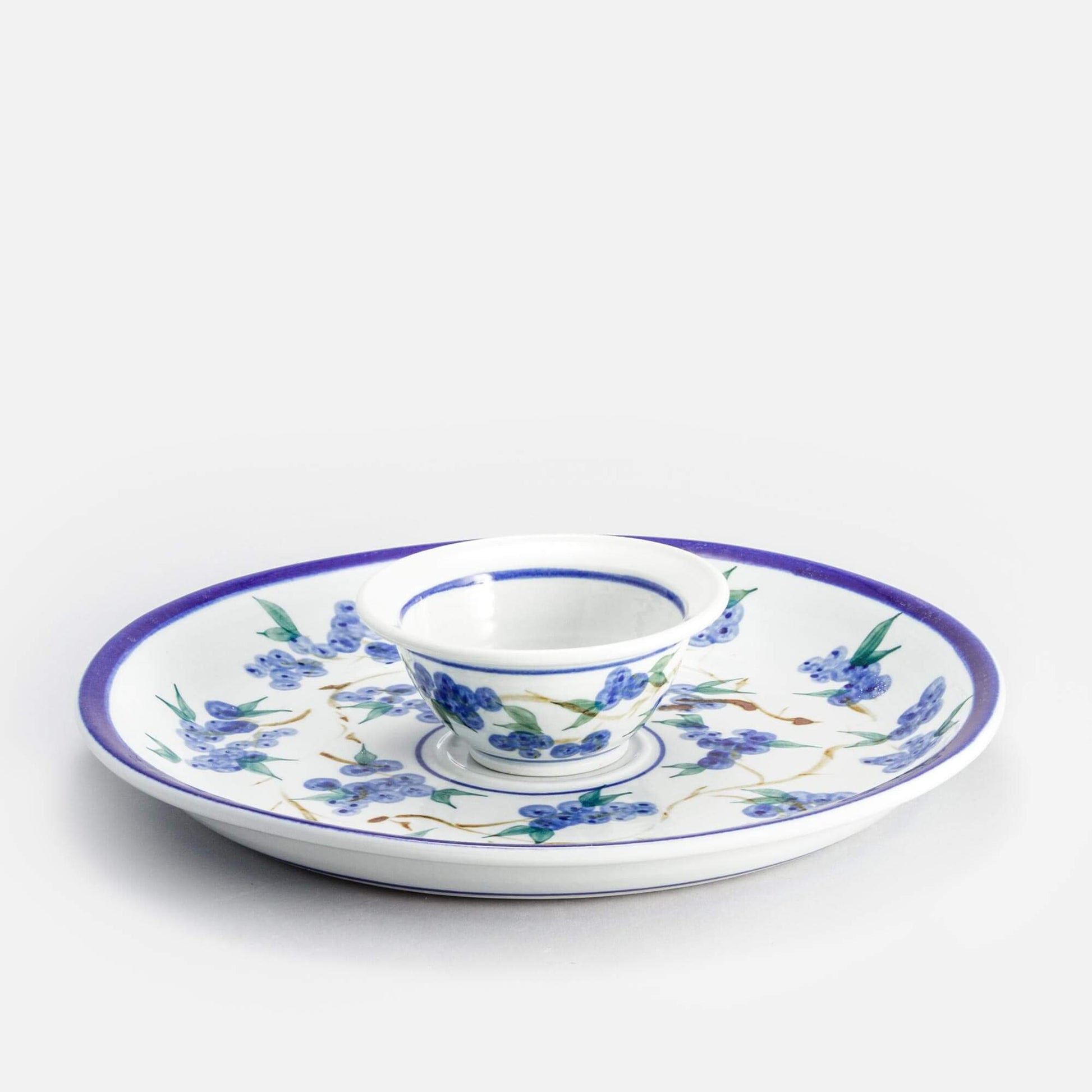 Handmade Pottery Large Chip & Dip in Blueberry pattern made by Olyssia Designs LLC  in US