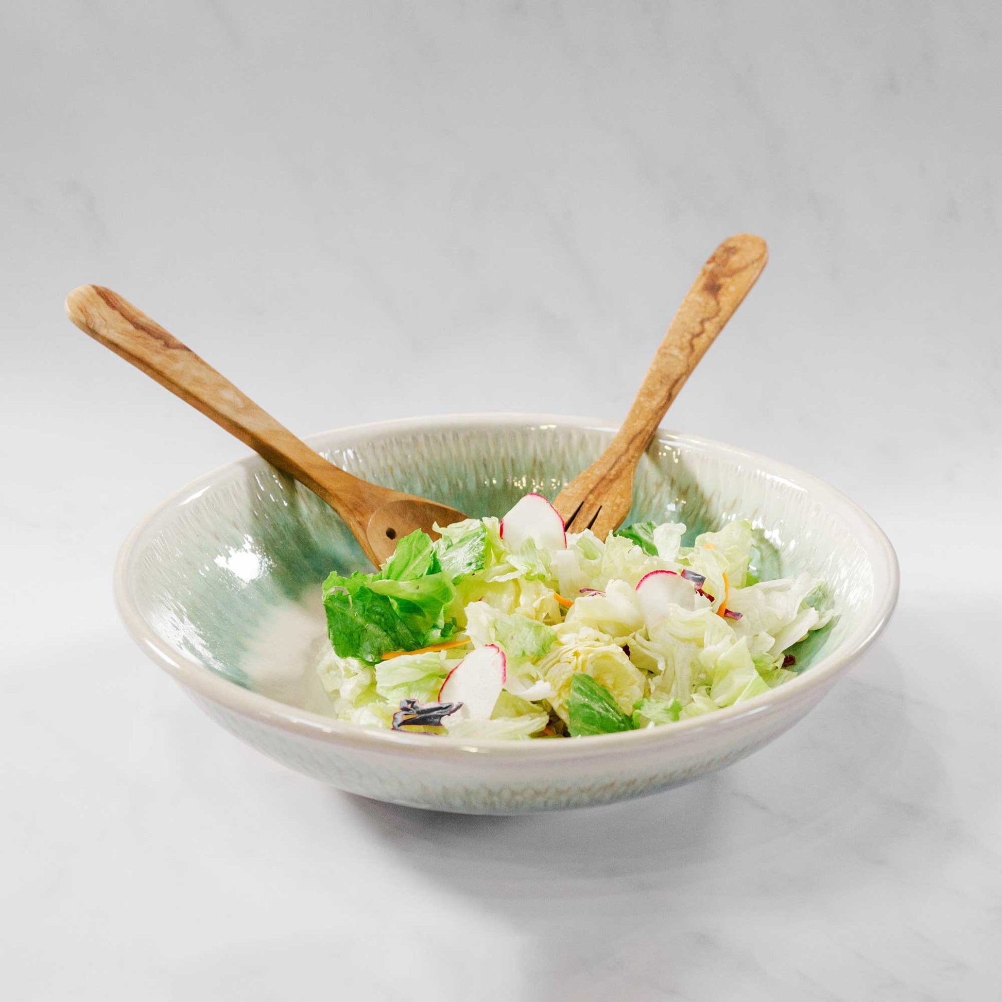 Handmade Pottery Large Serving Pasta Bowl in Ivory & Green pattern made by Olyssia Designs LLC  in US