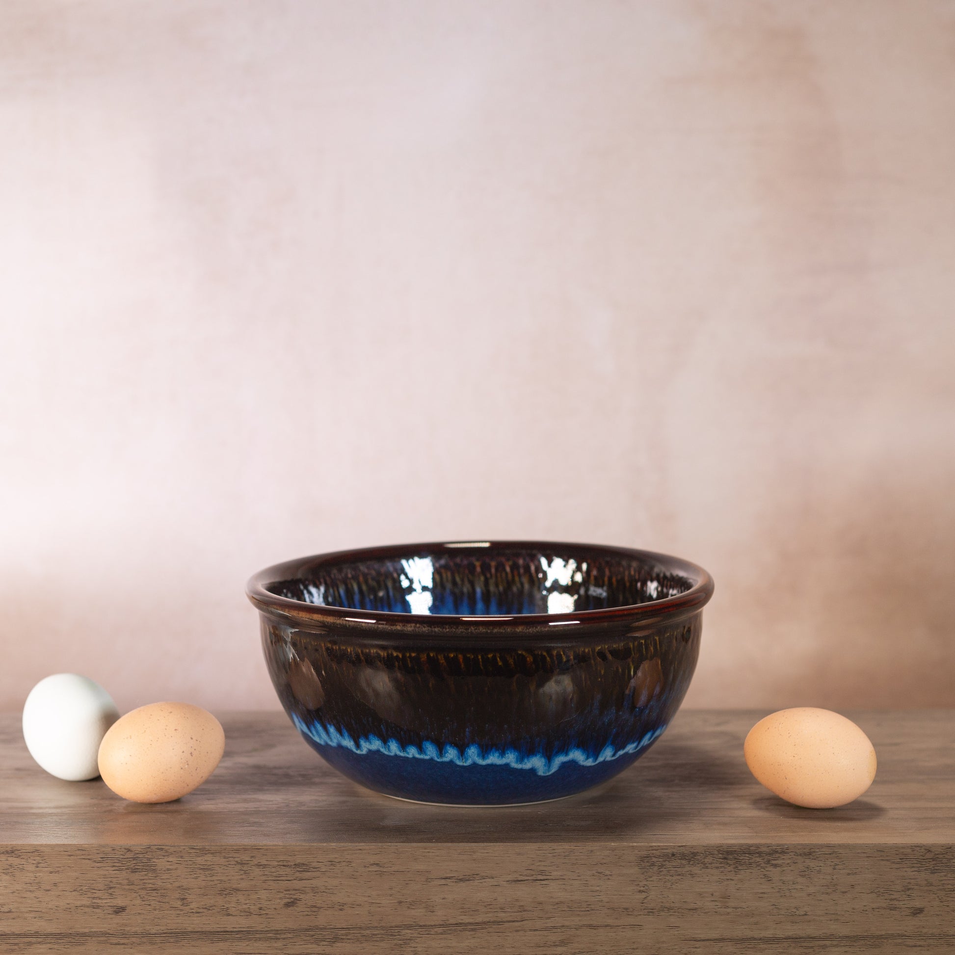 Handmade Pottery 8 Inch Mixing Bowl in Blue Hamada pattern made by Olyssia Designs LLC in US