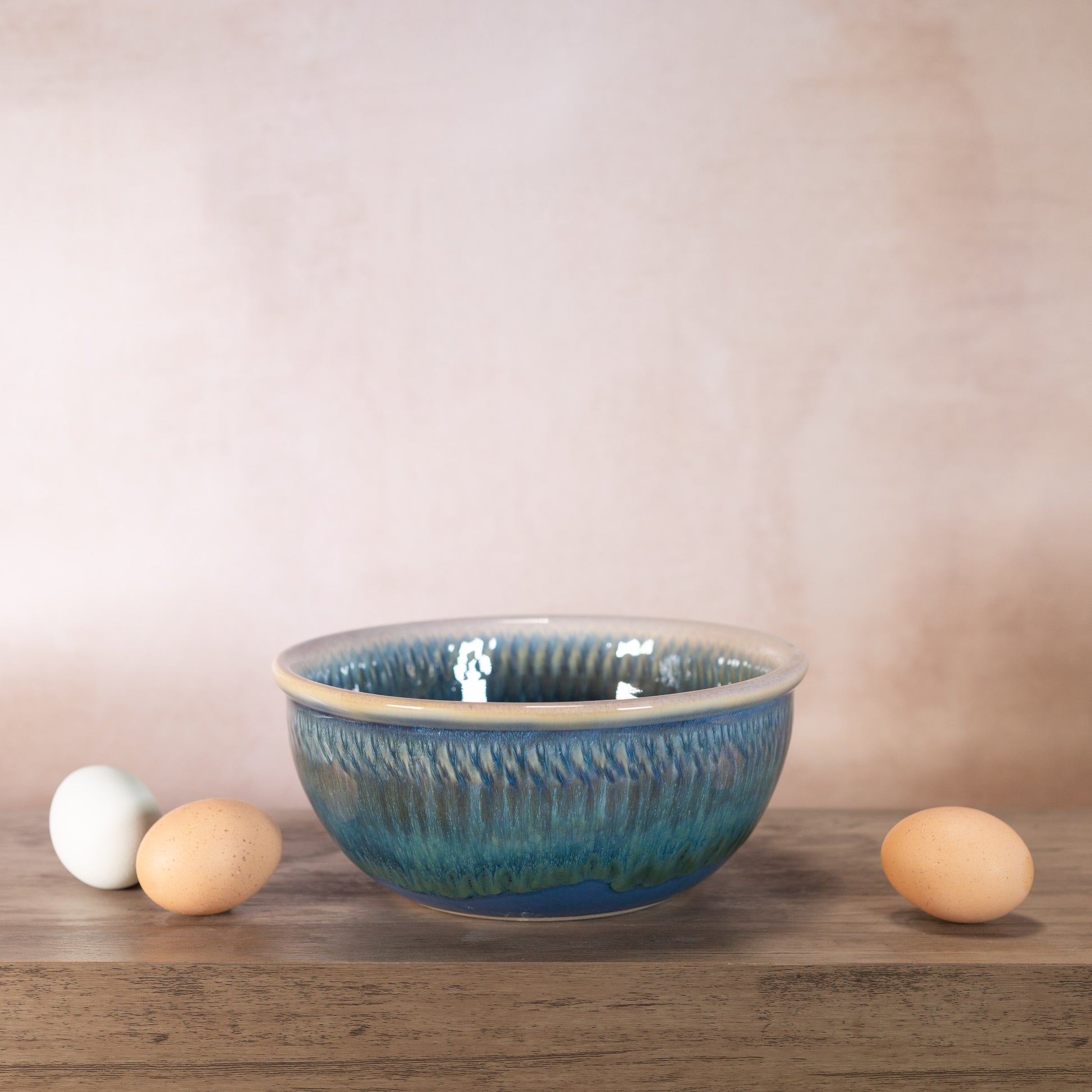 Handmade Pottery 8 Inch Mixing Bowl in Blue Oribe pattern made by Olyssia Designs LLC in US