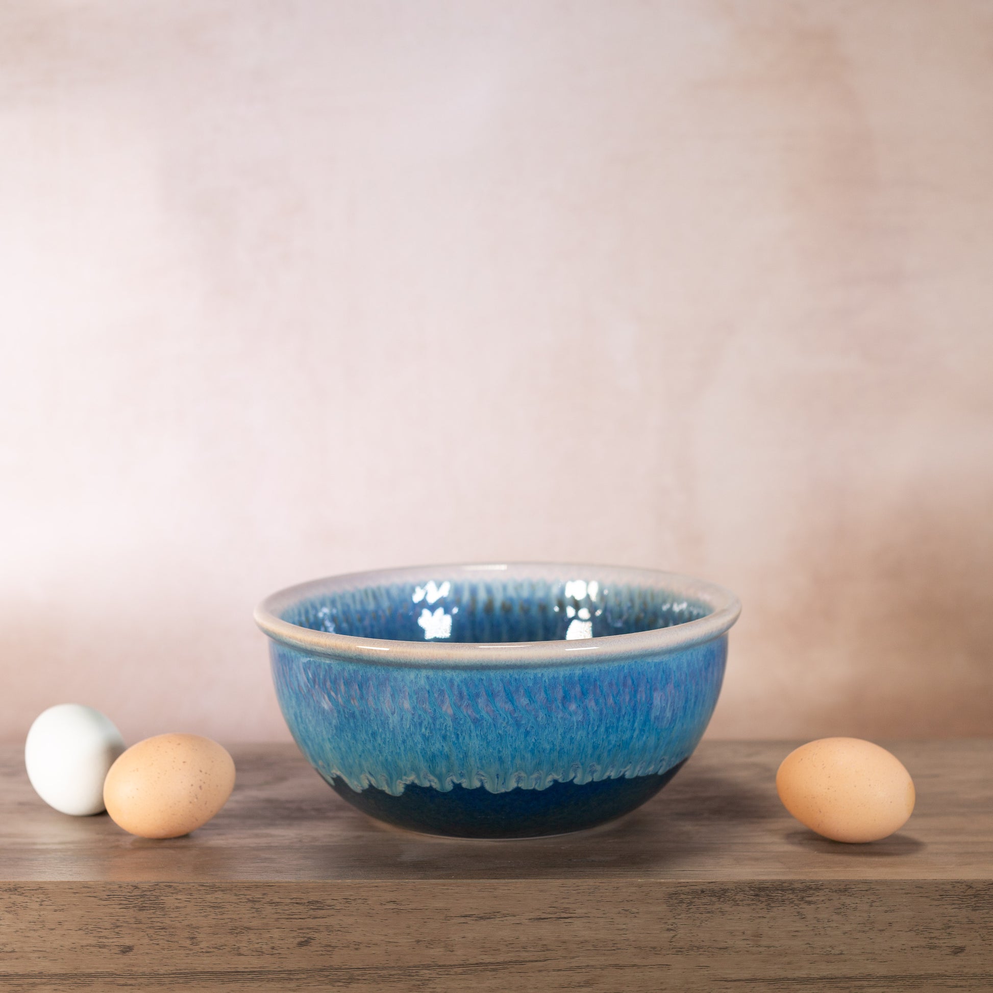 Handmade Pottery 8 Inch Mixing Bowl in Cobalt pattern made by Olyssia Designs LLC in US