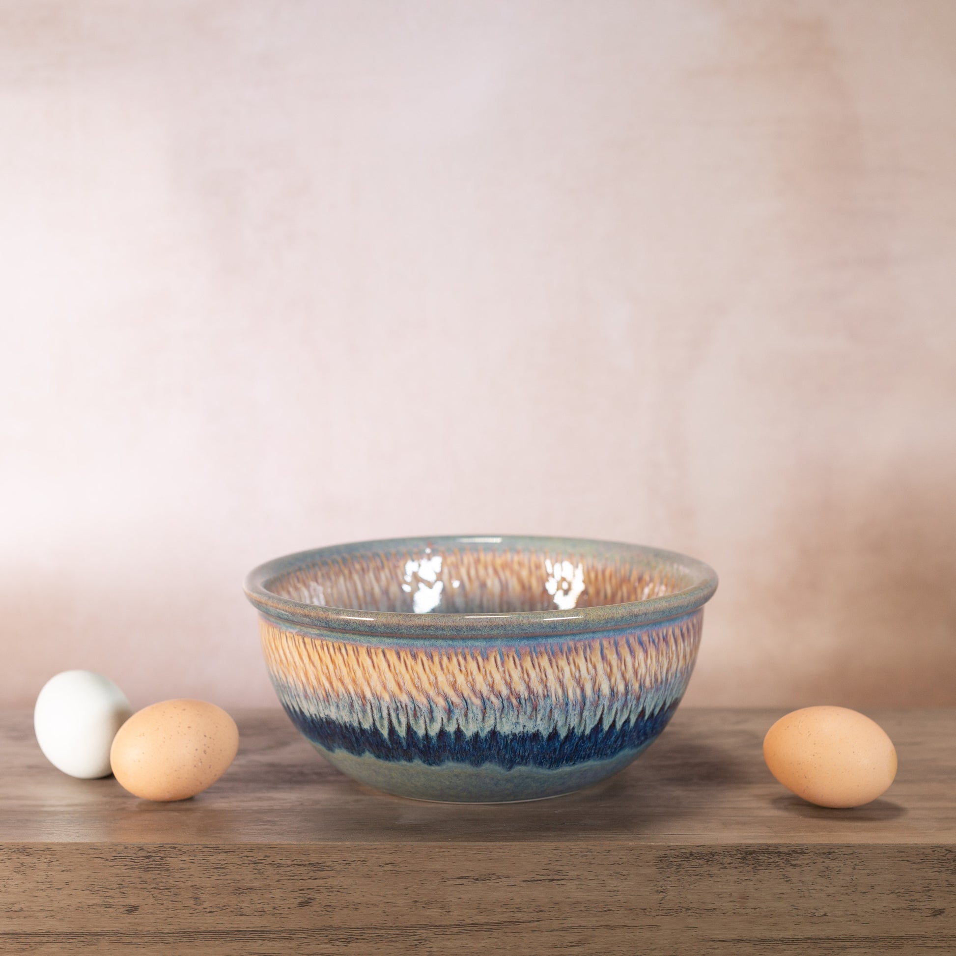 Handmade Pottery 8 Inch Mixing Bowl in Purple Nuka pattern made by Olyssia Designs LLC in US