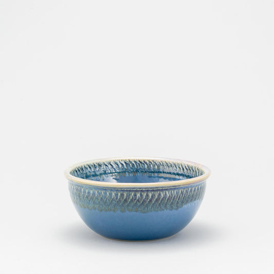 Handmade Pottery 8 Inch Mixing Bowl in Blue Oribe pattern made by Olyssia Designs LLC  in US
