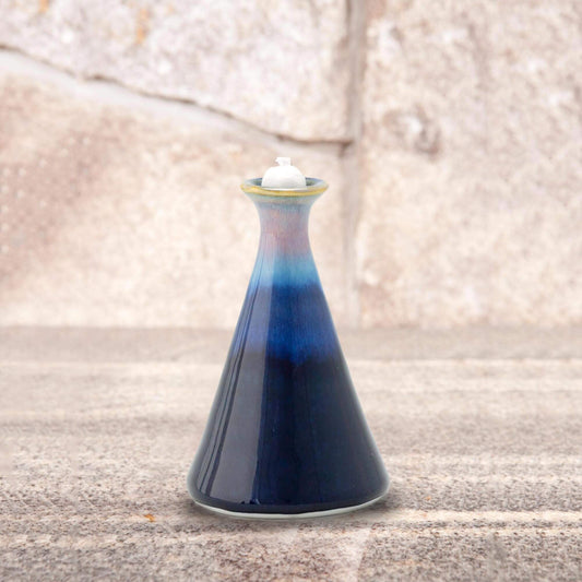 Handmade Pottery Oil Candle in Cobalt pattern made by Olyssia Designs LLC  in US