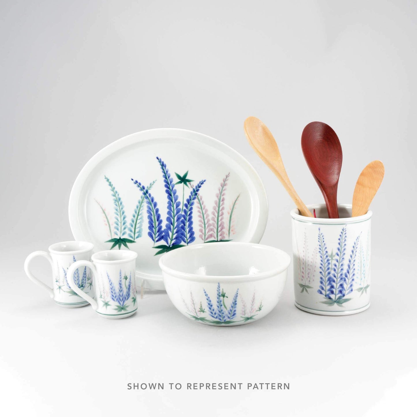 Handmade Pottery Utensil Holder in Lupine pattern made by Olyssia Designs LLC in US