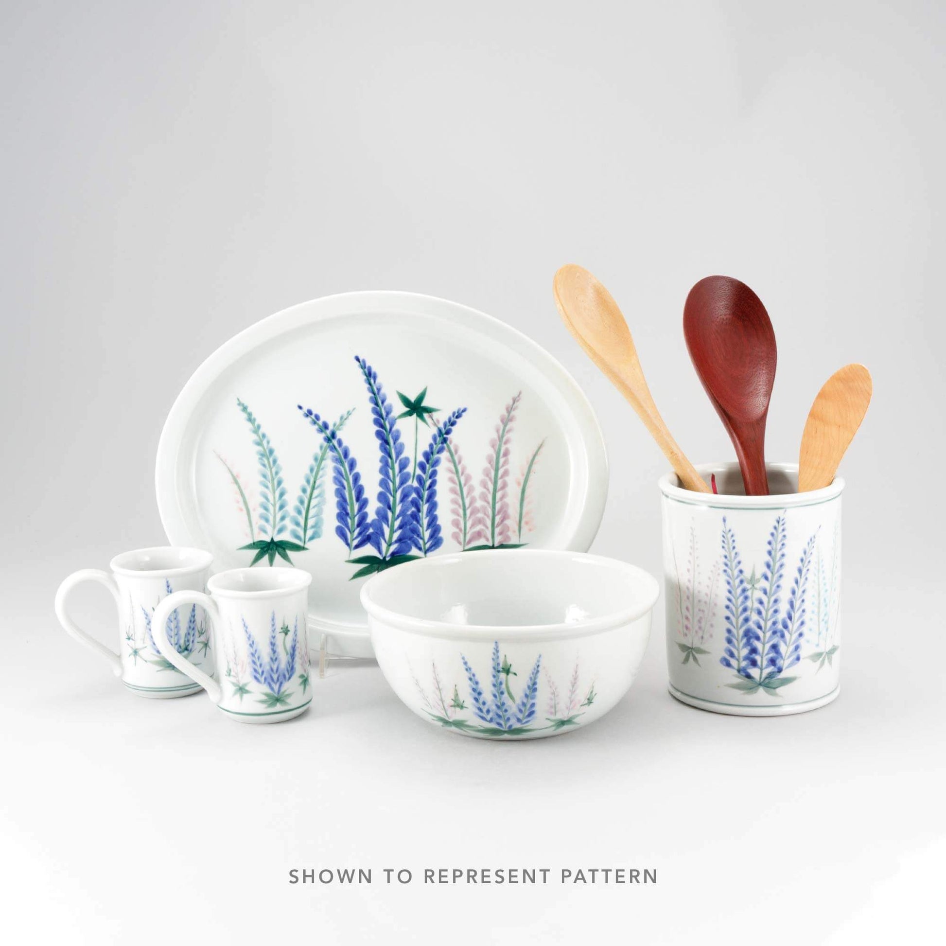 Handmade Pottery Small Chip & Dip in Lupine pattern made by Olyssia Designs LLC  in US