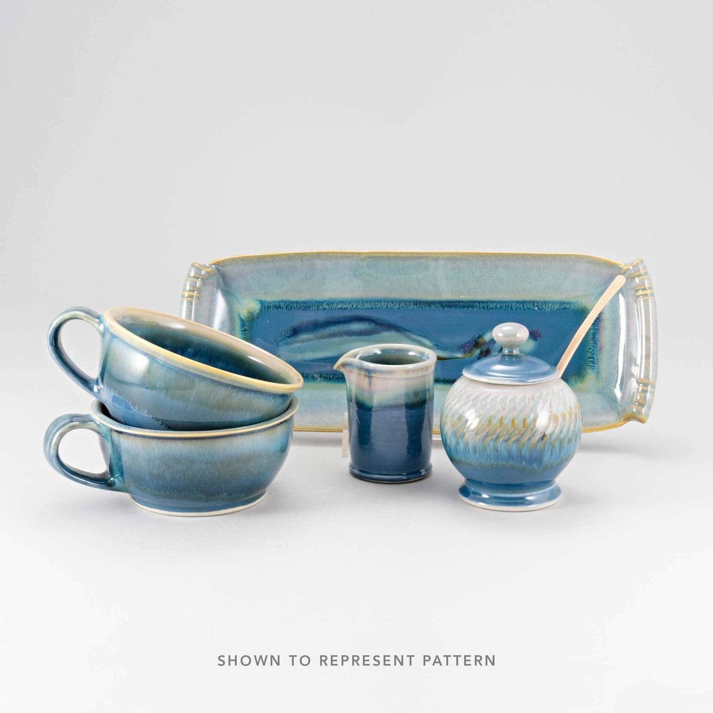 Handmade Pottery Utensil Holder in Blue Oribe pattern made by Olyssia Designs LLC in US