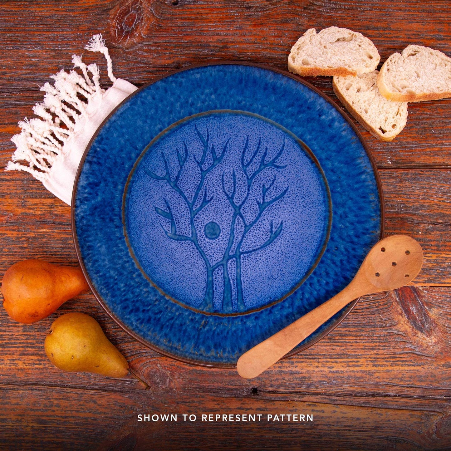 Handmade Pottery Small Chip & Dip in Blue Tree pattern made by Olyssia Designs LLC in US