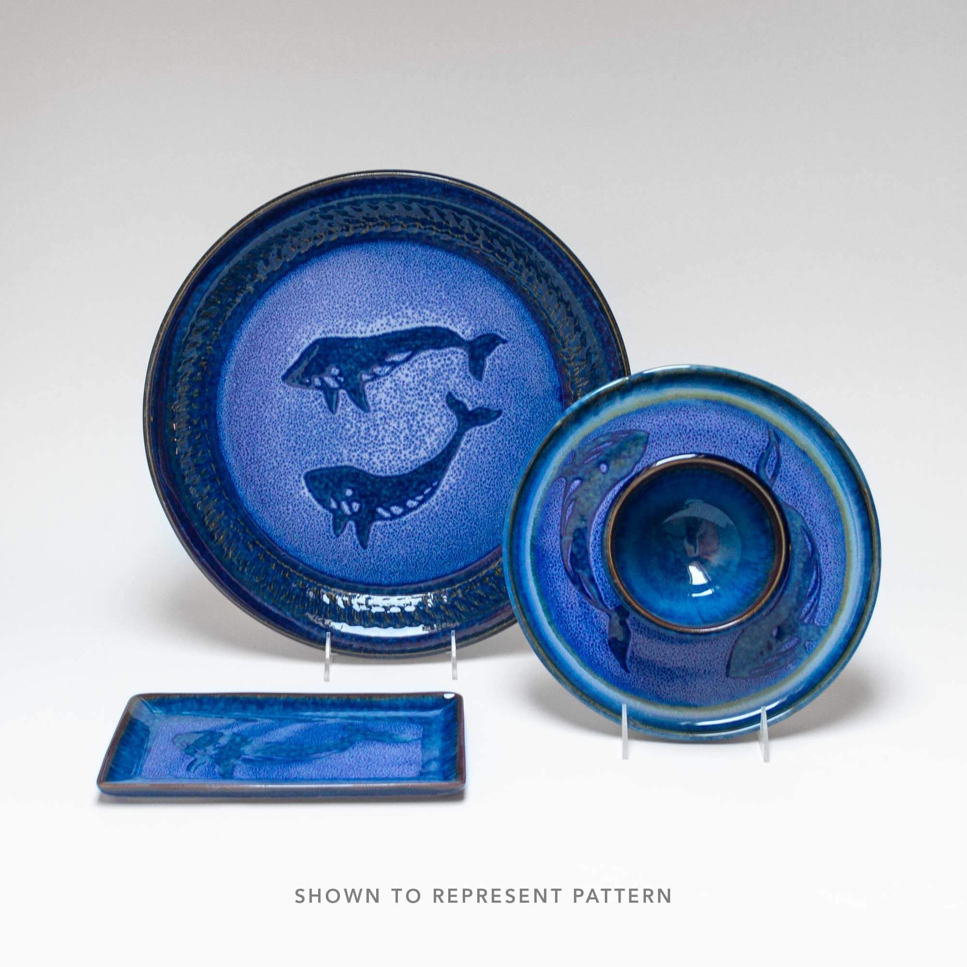 Handmade Pottery Small Chip & Dip in Blue Whale pattern made by Olyssia Designs LLC  in US