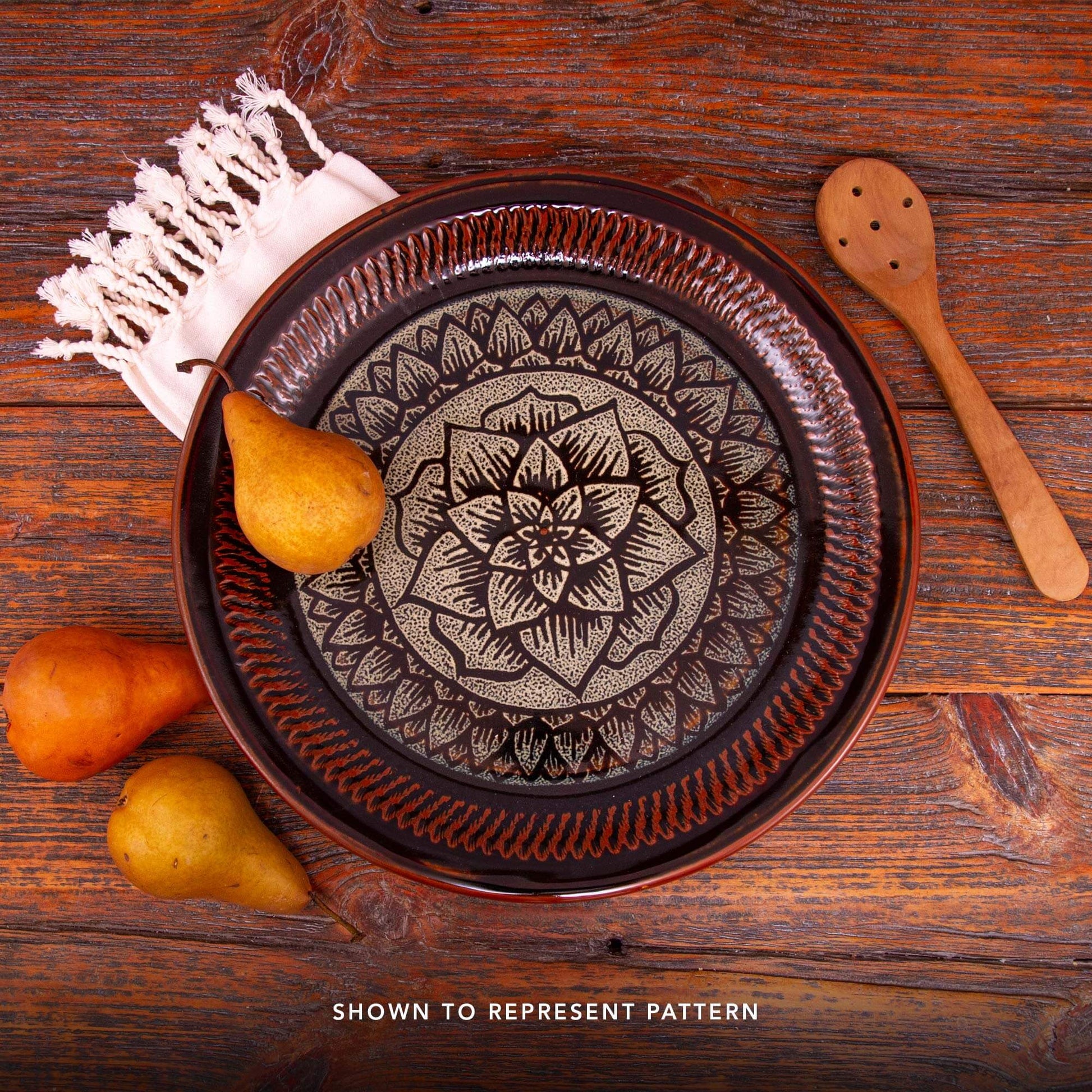 Handmade Pottery Harvest Bowl in Hamada Celtic Flower pattern made by Olyssia Designs LLC  in US