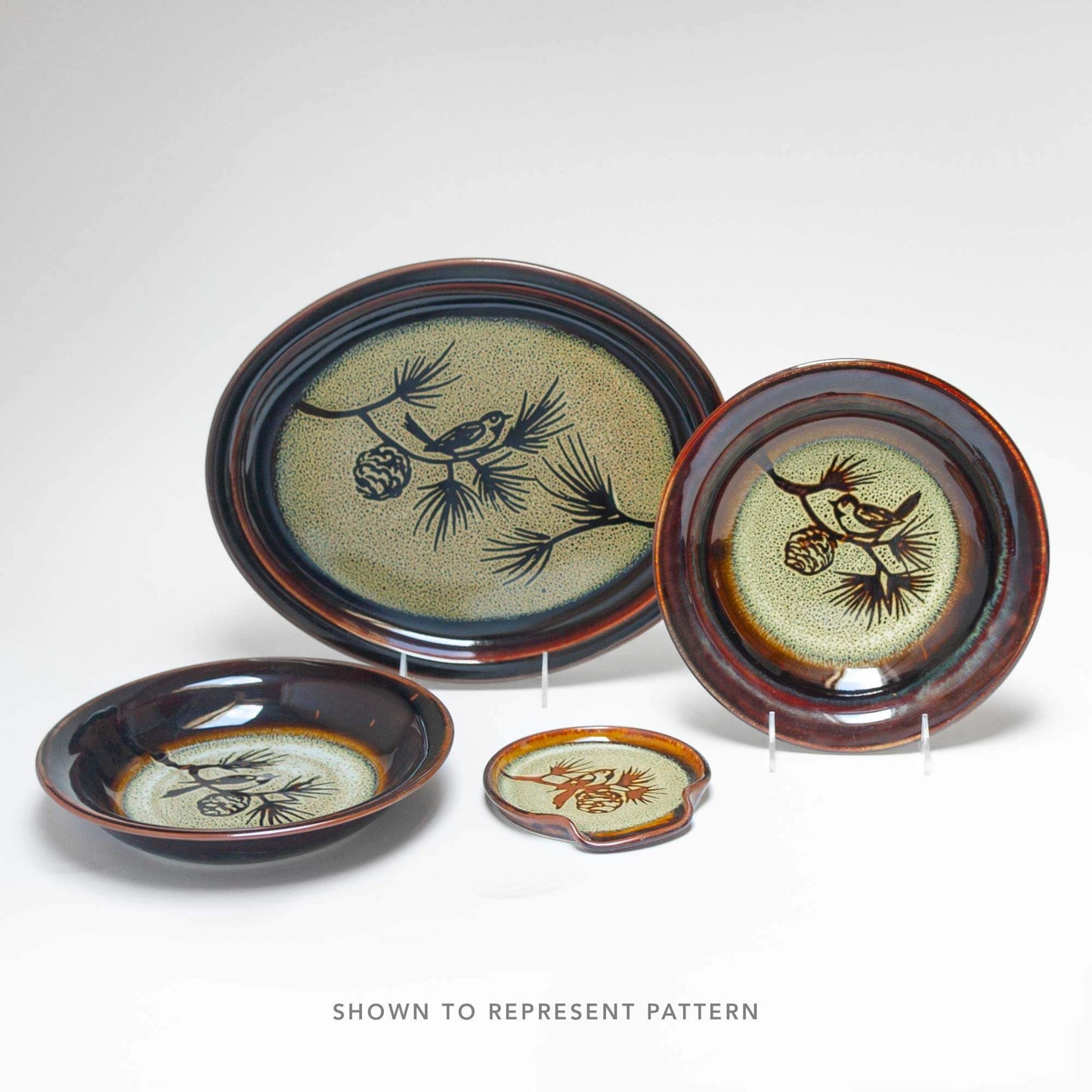 Handmade Pottery Small Chip & Dip in Hamada Chickadee pattern made by Olyssia Designs LLC in US