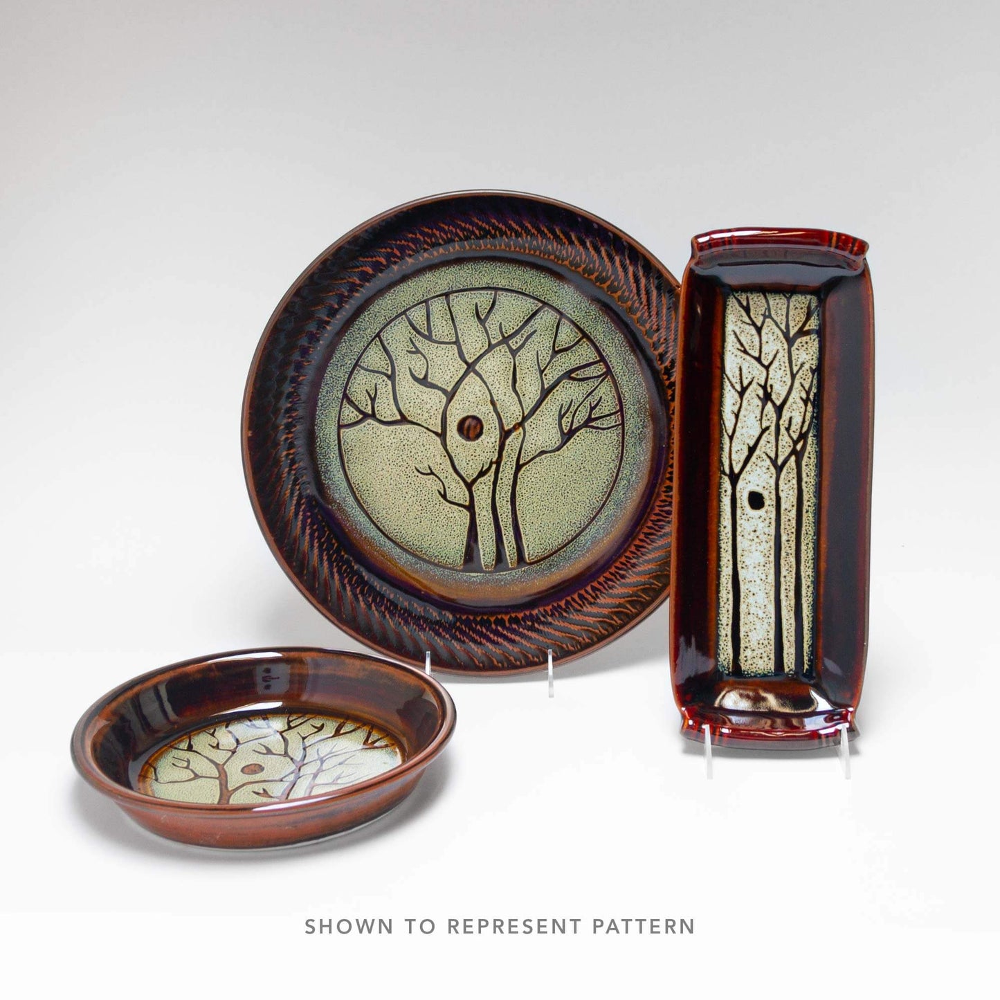 Handmade Pottery Small Chip & Dip in Hamada Tree pattern made by Olyssia Designs LLC in US