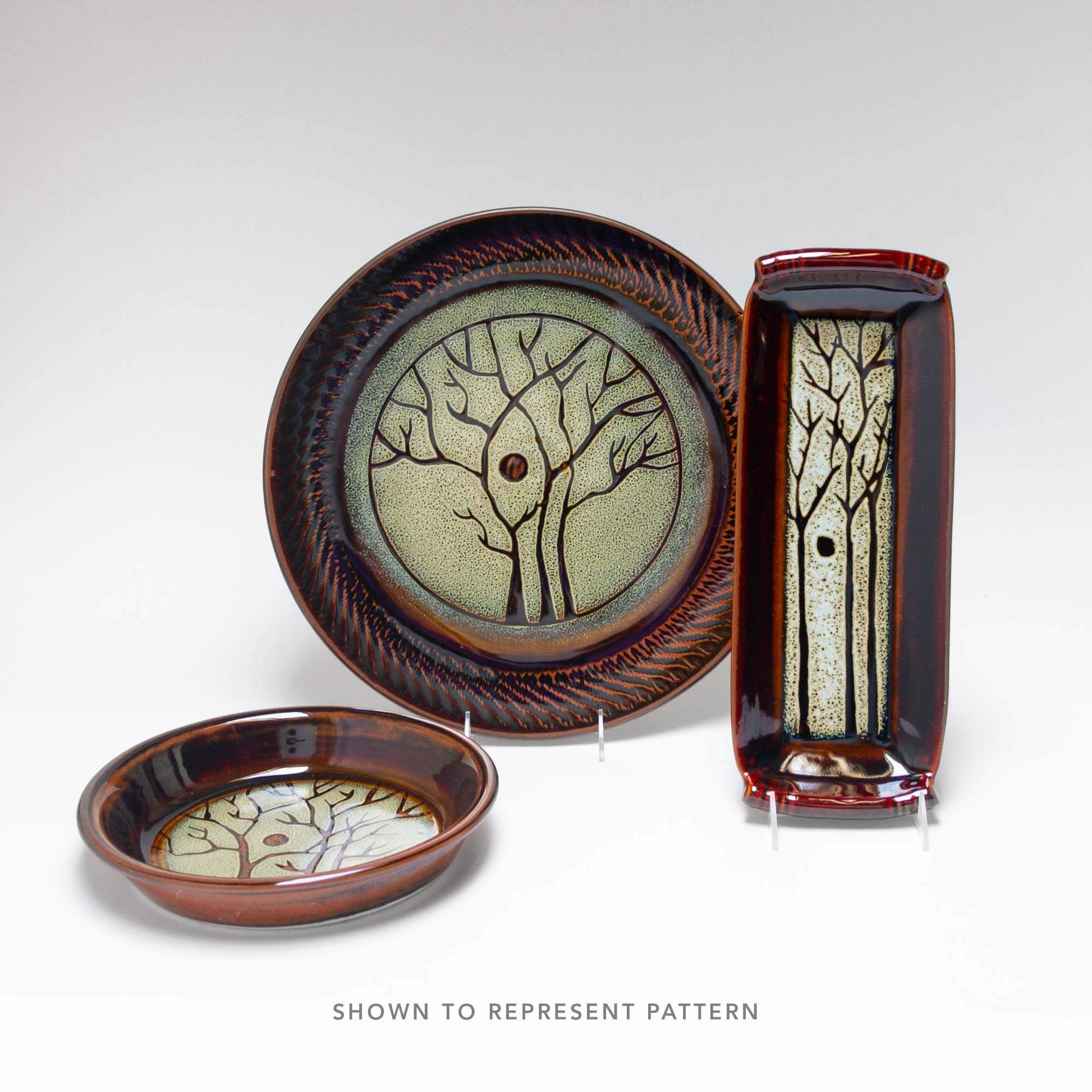 Handmade Pottery Small Chip & Dip in Hamada Tree pattern made by Olyssia Designs LLC  in US