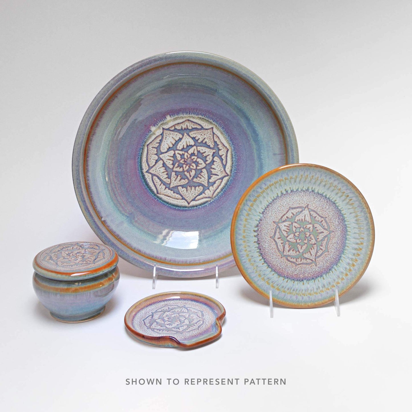 Handmade Pottery Small Chip & Dip in Purple Celtic Flower pattern made by Olyssia Designs LLC in US
