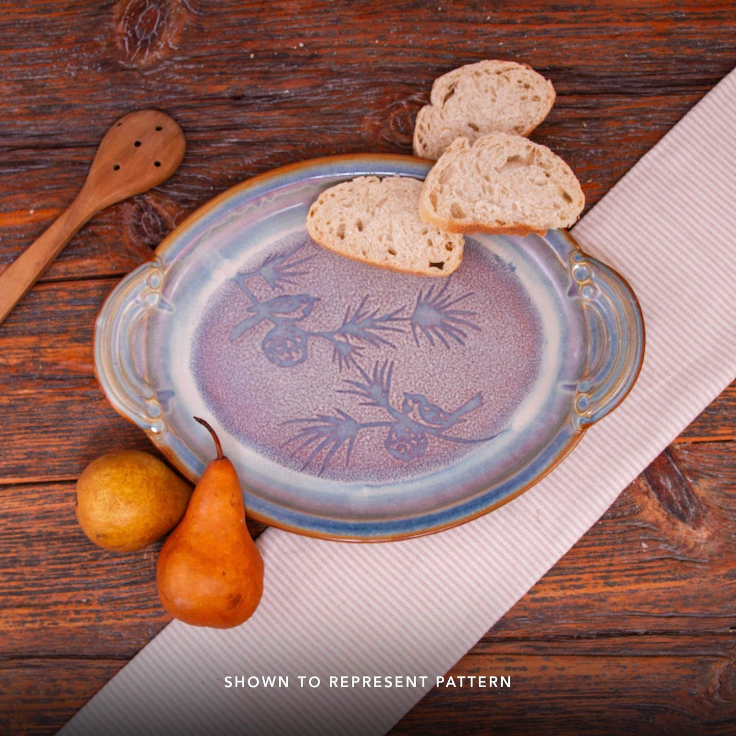 Handmade Pottery Small Chip & Dip in Purple Chickadee pattern made by Olyssia Designs LLC in US
