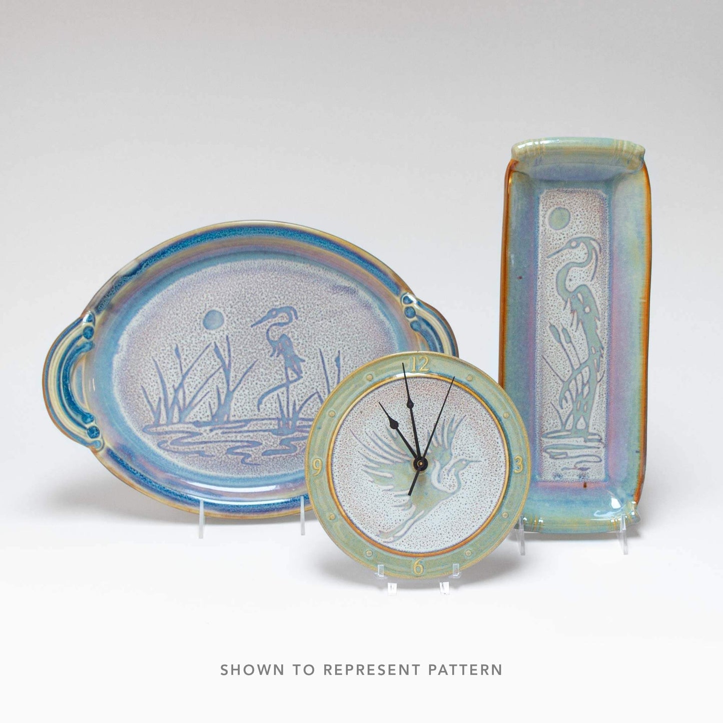 Handmade Pottery Small Chip & Dip in Purple Heron pattern made by Olyssia Designs LLC in US