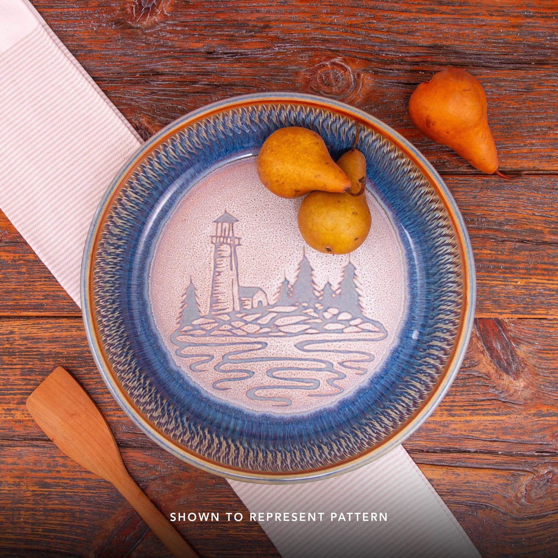 Handmade Pottery Small Chip & Dip in Purple Lighthouse pattern made by Olyssia Designs LLC  in US