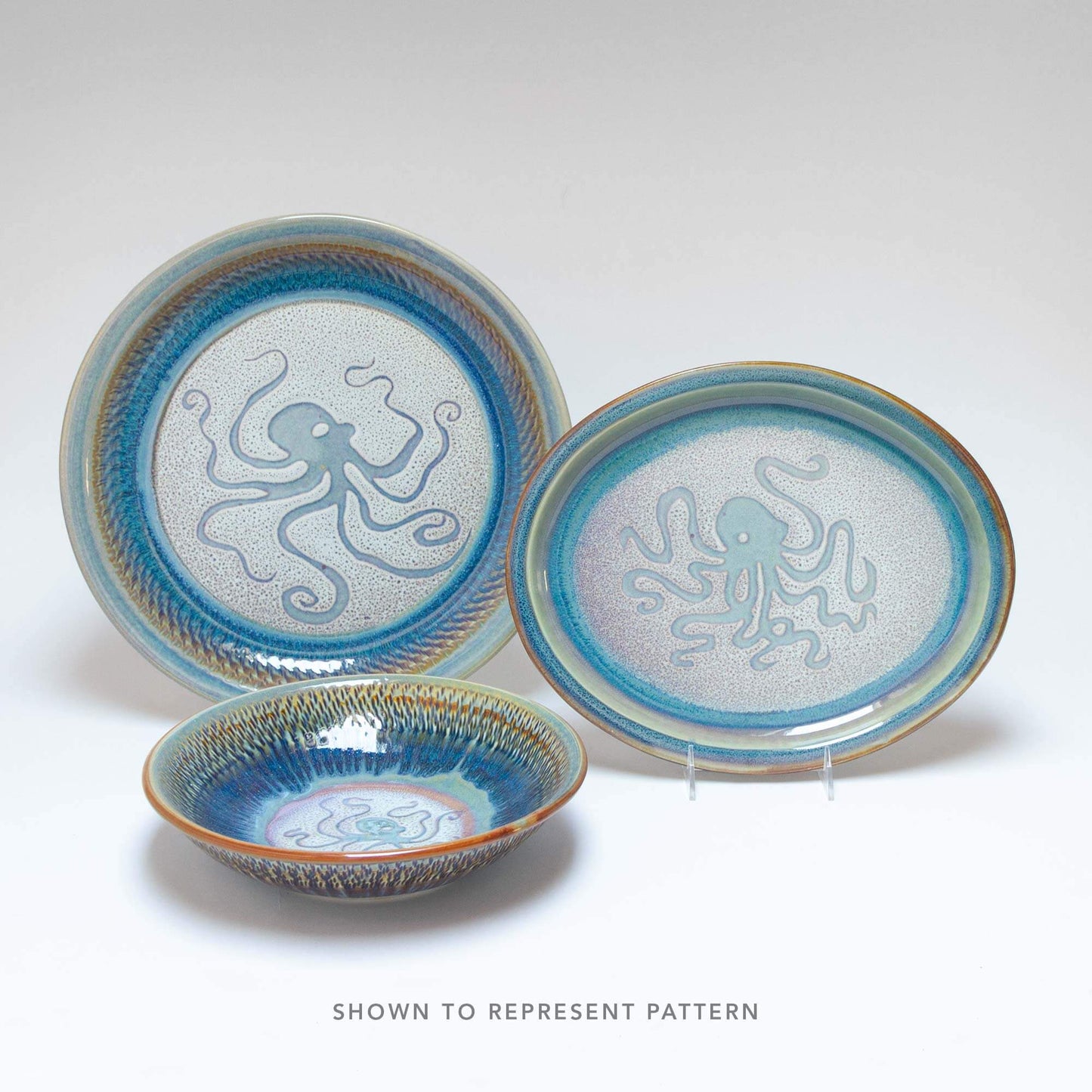 Handmade Pottery Small Chip & Dip in Purple Octopus pattern made by Olyssia Designs LLC in US
