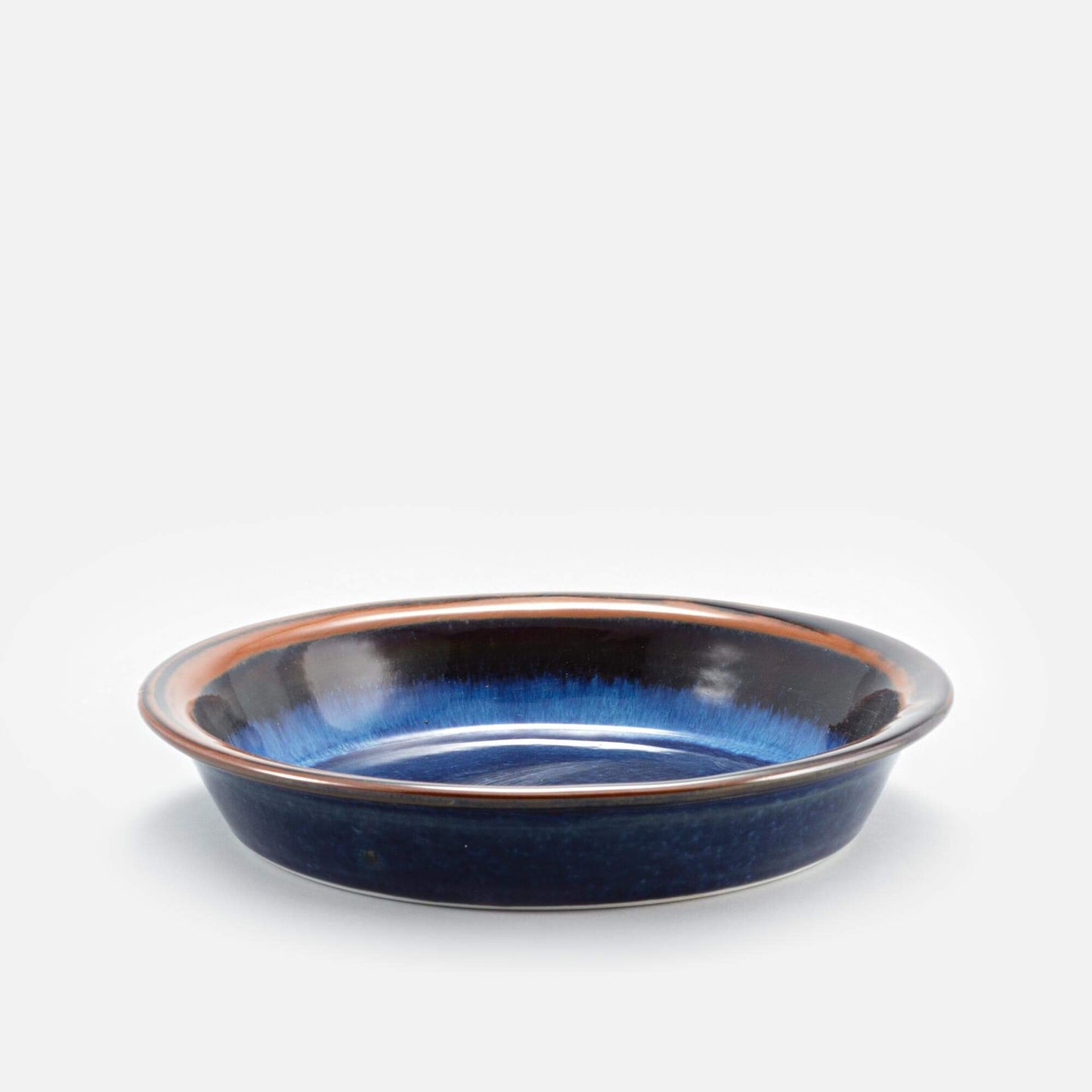 Handmade Pottery Pie Plate in Blue Hamada pattern made by Olyssia Designs LLC in US