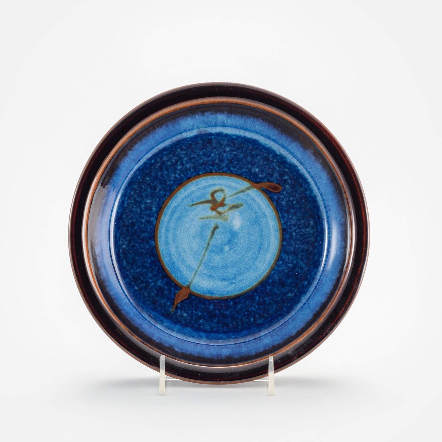 Handmade Pottery Pie Plate in Blue Hamada pattern made by Olyssia Designs LLC in US